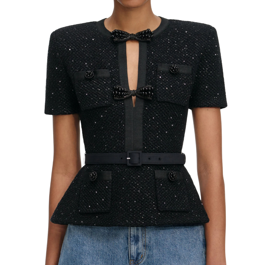 Black Sequin Knit Top