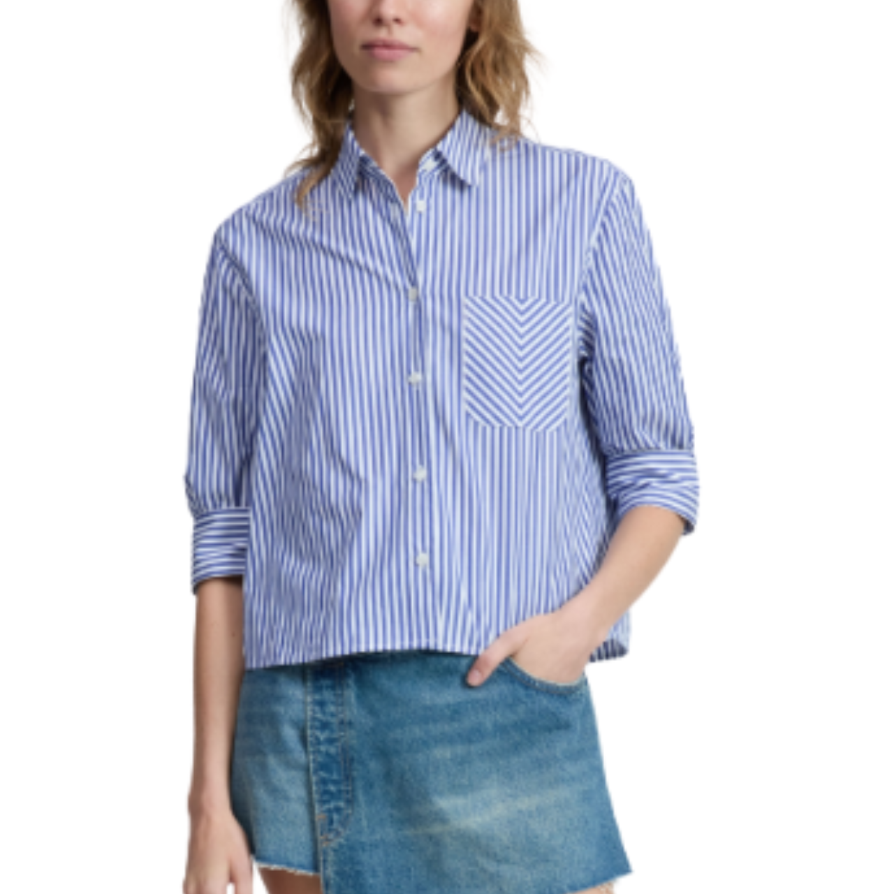 Lucia Stripe Poplin Shirt Navy