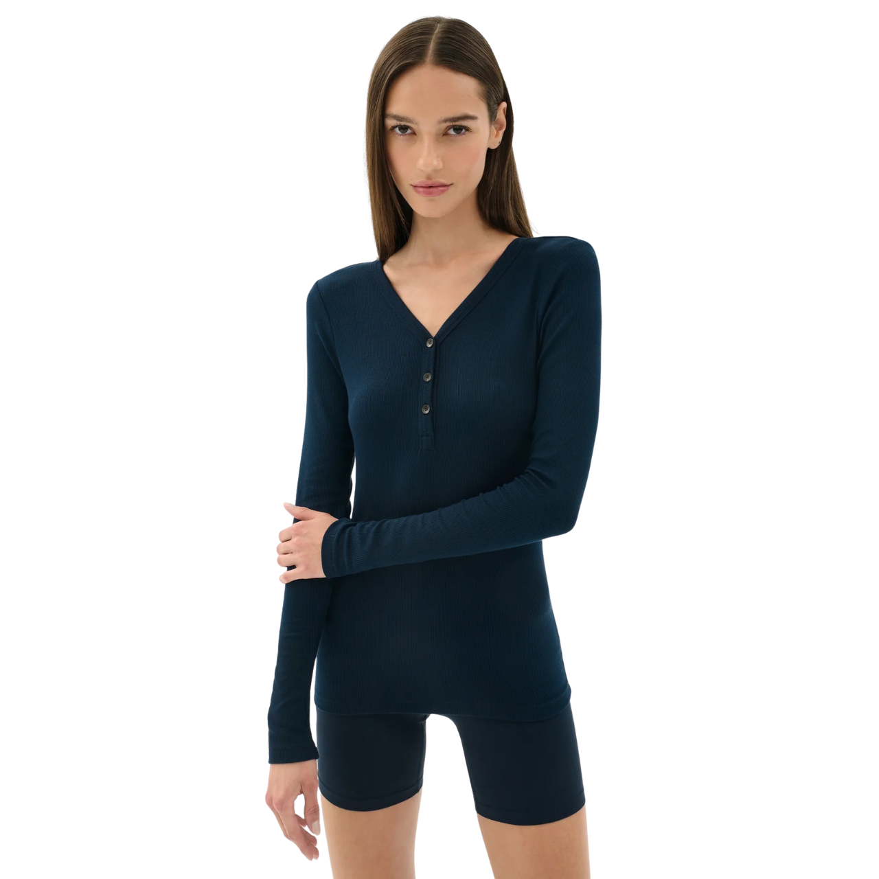Louise Rib Henley LS Top Indigo