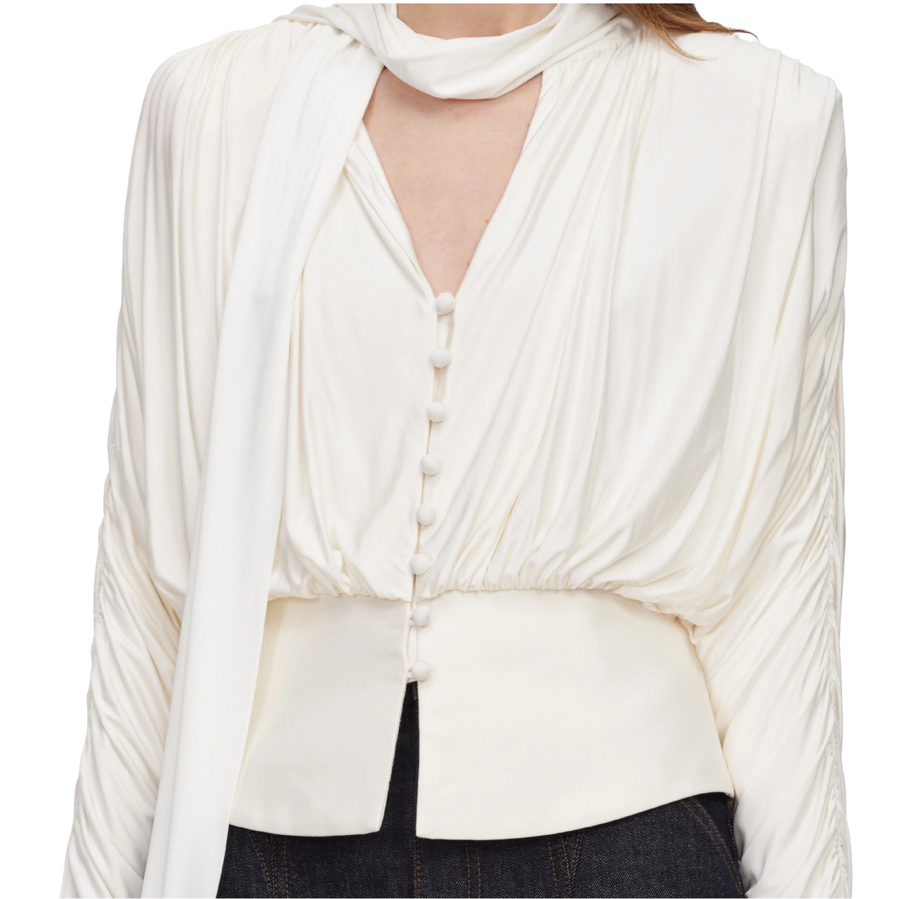 Cream Tie Neck Jersey Top