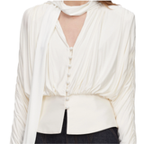 Cream Tie Neck Jersey Top
