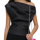 Black Taffeta Draped Top