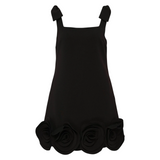 Crepe 3D Flower Mini Dress Black