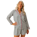 Ecovero Pyjama LS Top - Midnight Stripe