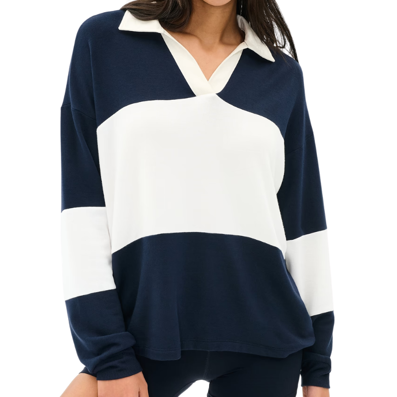 Katie Fleece Rugby Indigo Wht Stripe