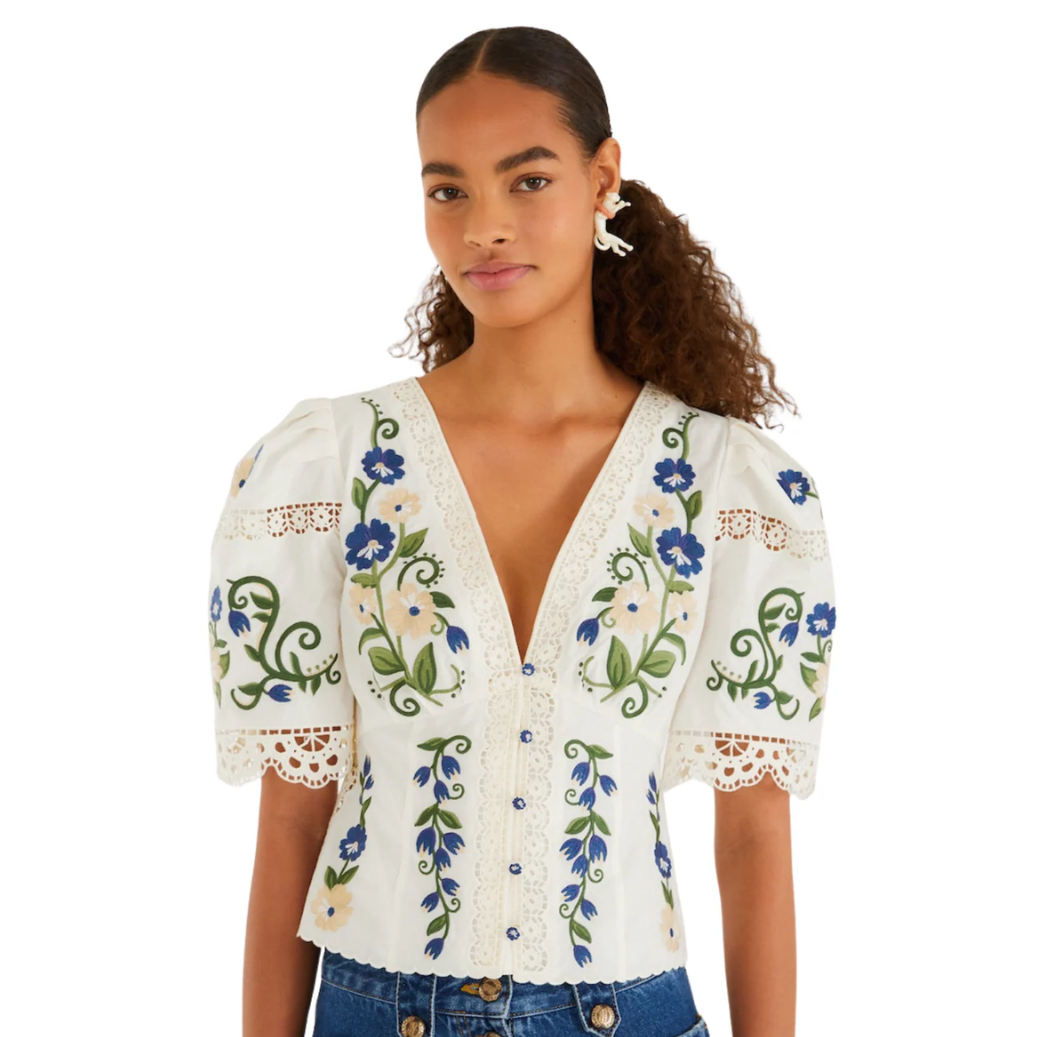 Countryside Embroidery Short Sleeve Blouse