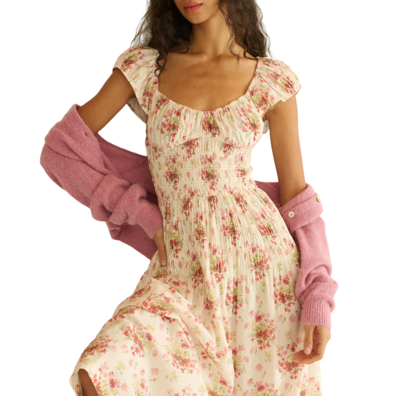 Quinette Ivory Lantana Floral Dress