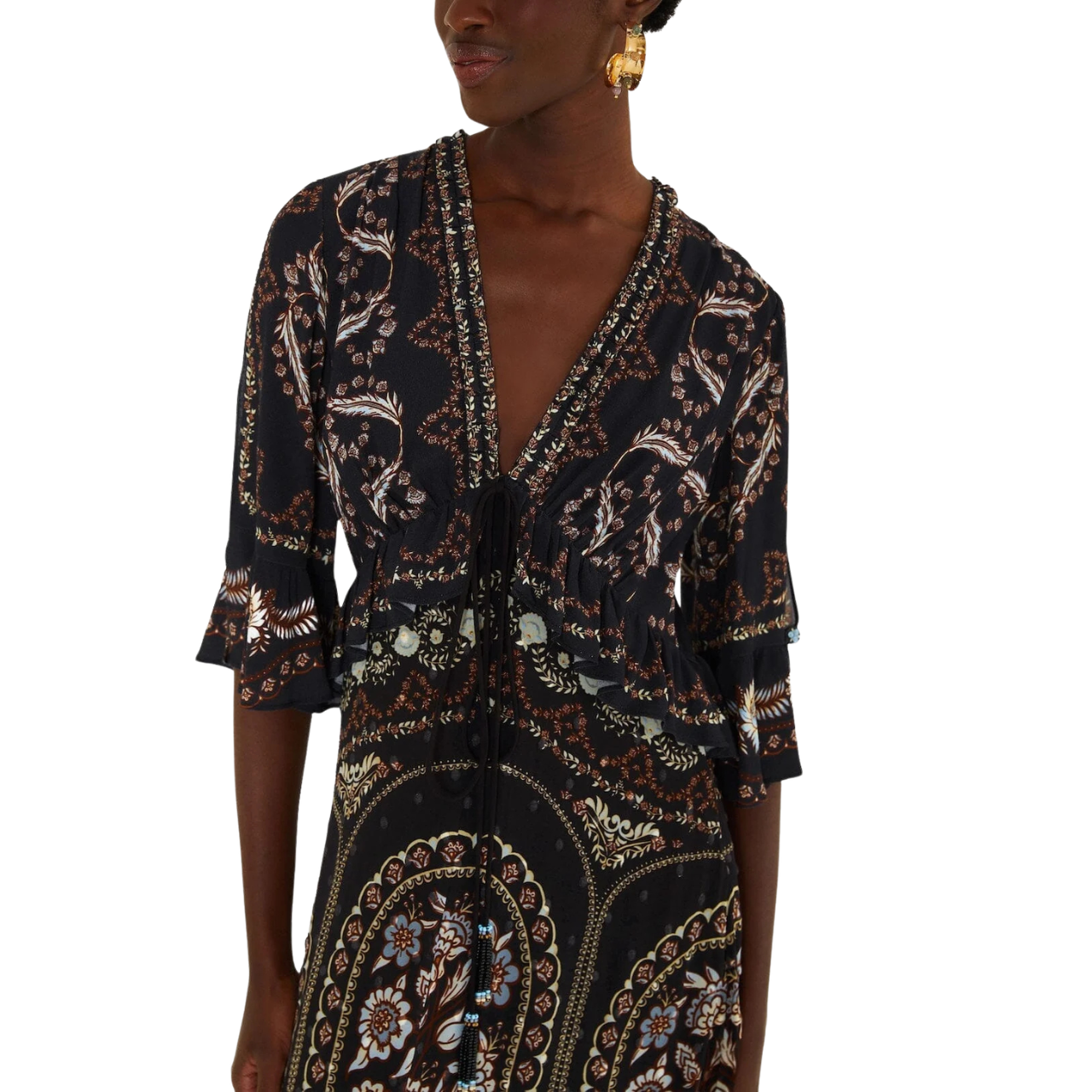 Daniela Black Baroque Print Maxi Dress