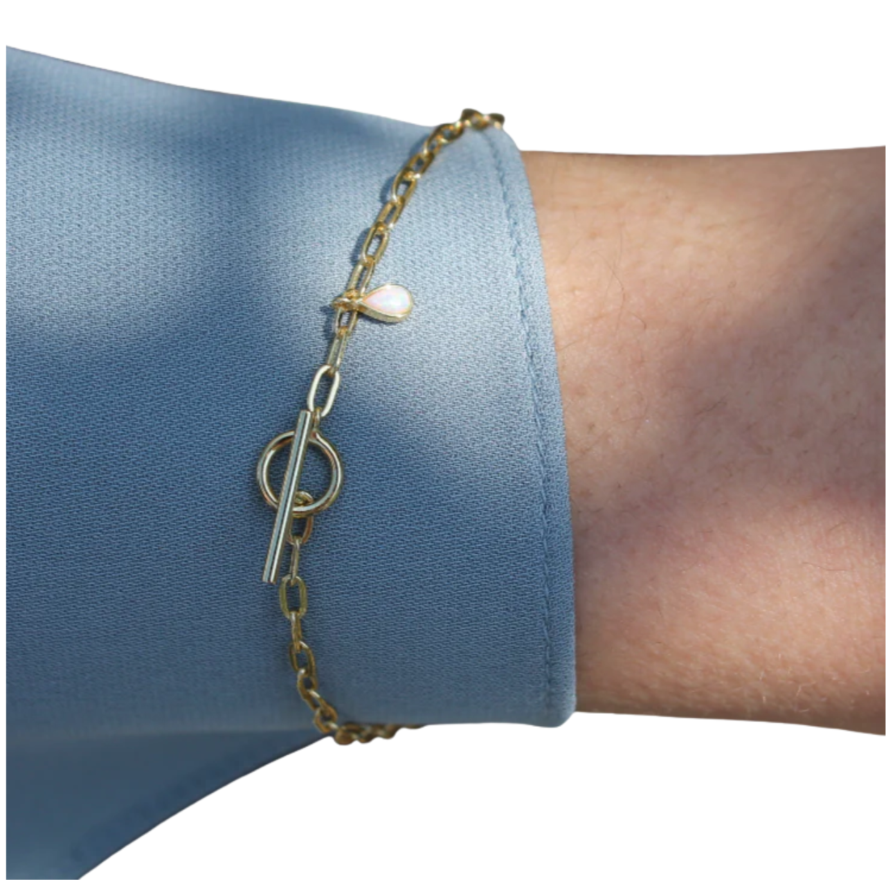Gold Fine Chain & Opal Drop Bracelet