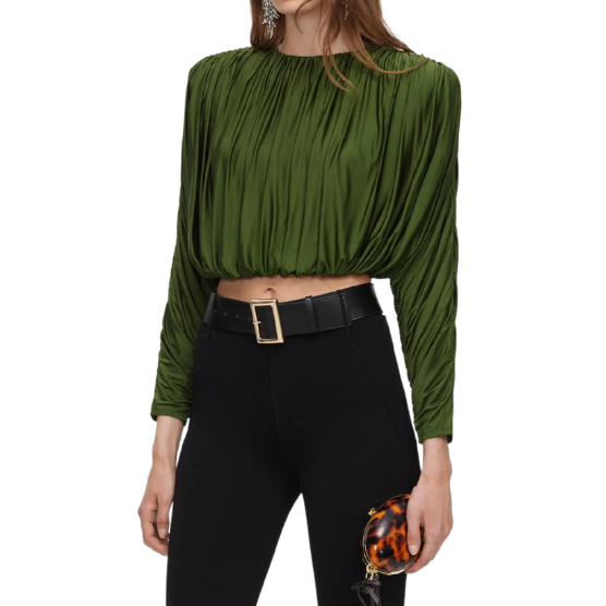 Olive Jersey Gathered Top
