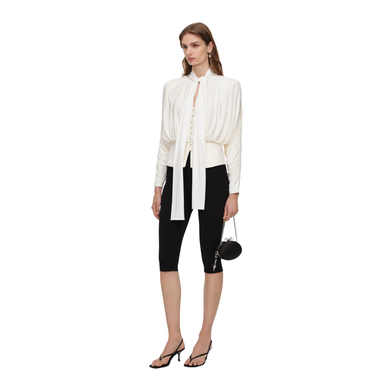 Cream Tie Neck Jersey Top