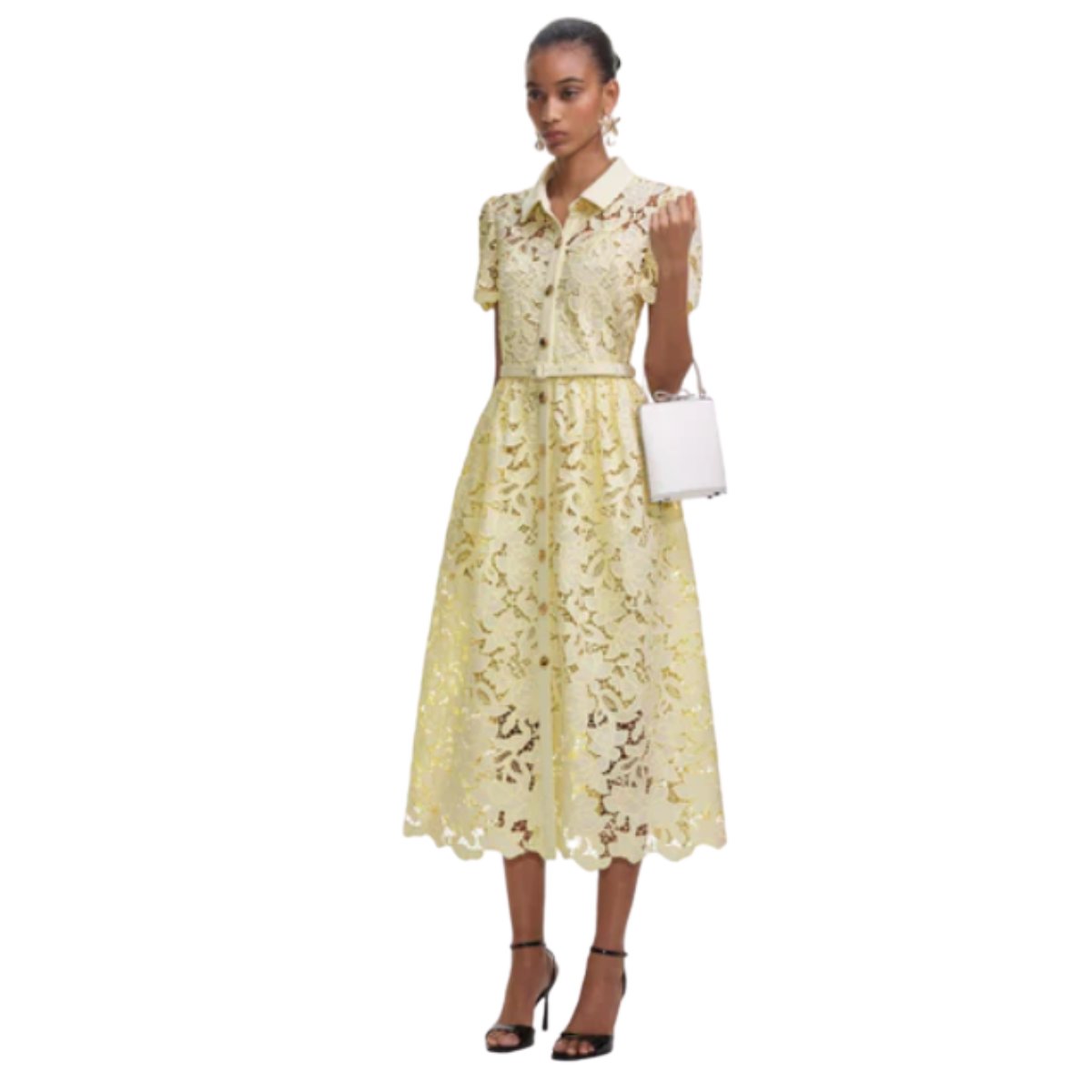 Yellow Lace Collared Midi Dress