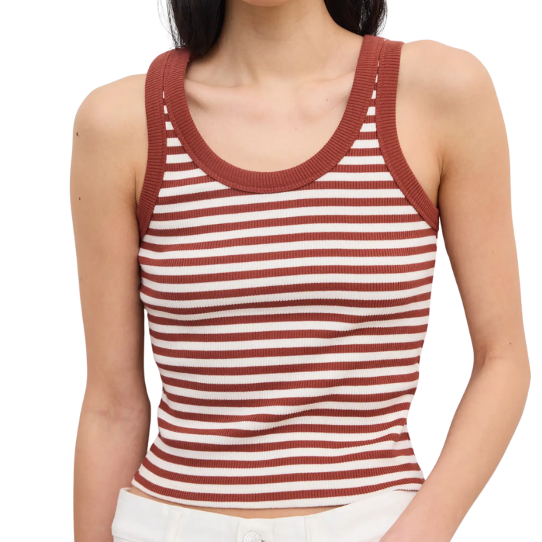 Ribbed Tank Top White/ Red