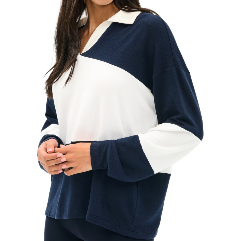 Katie Fleece Rugby Indigo Wht Stripe