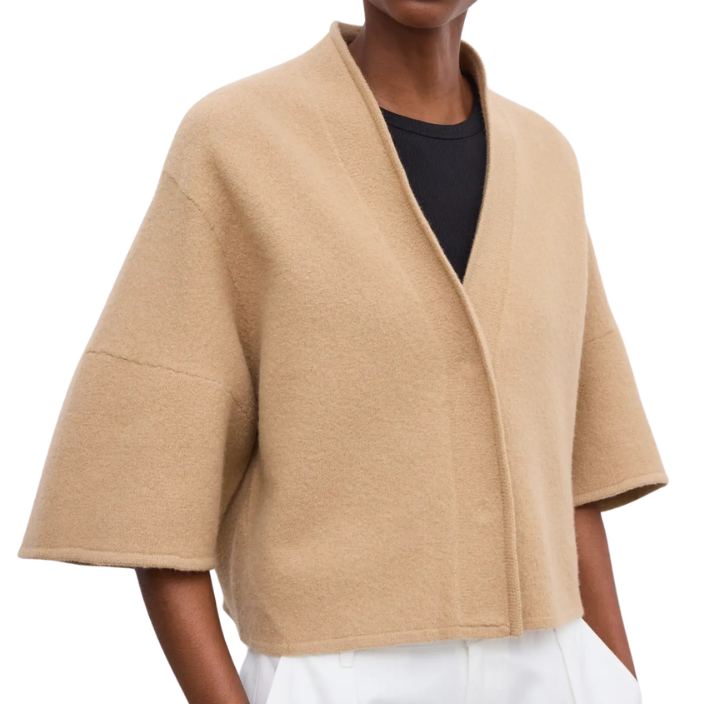 Short Wool Cardigan Camel