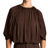 Gathered Cape Bubble Blouse Brown
