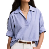The Striped Popover Top Blue