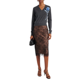 Floral Lace Midi Skirt Black
