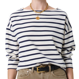 Boat Neck Slim Marine Stripe Long Sleeve T-Shirt