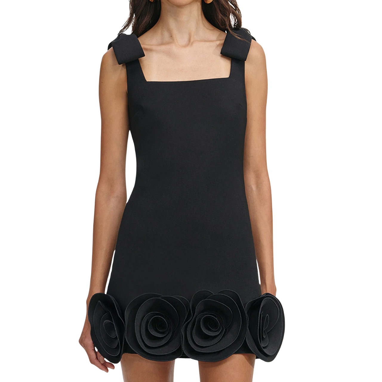 Crepe 3D Flower Mini Dress Black