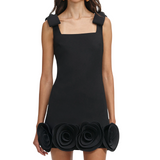 Crepe 3D Flower Mini Dress Black