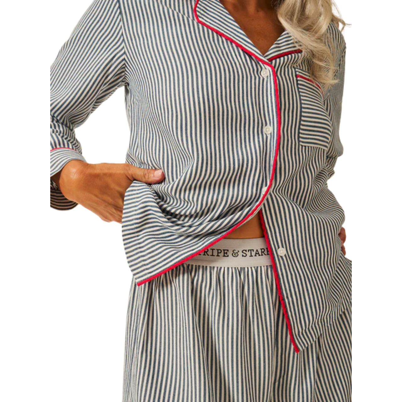 Ecovero Pyjama LS Top - Midnight Stripe