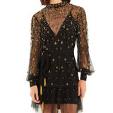 Embroidered Tulle Black Mini Dress
