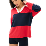 Katie Fleece Rugby Red Navy Stripe