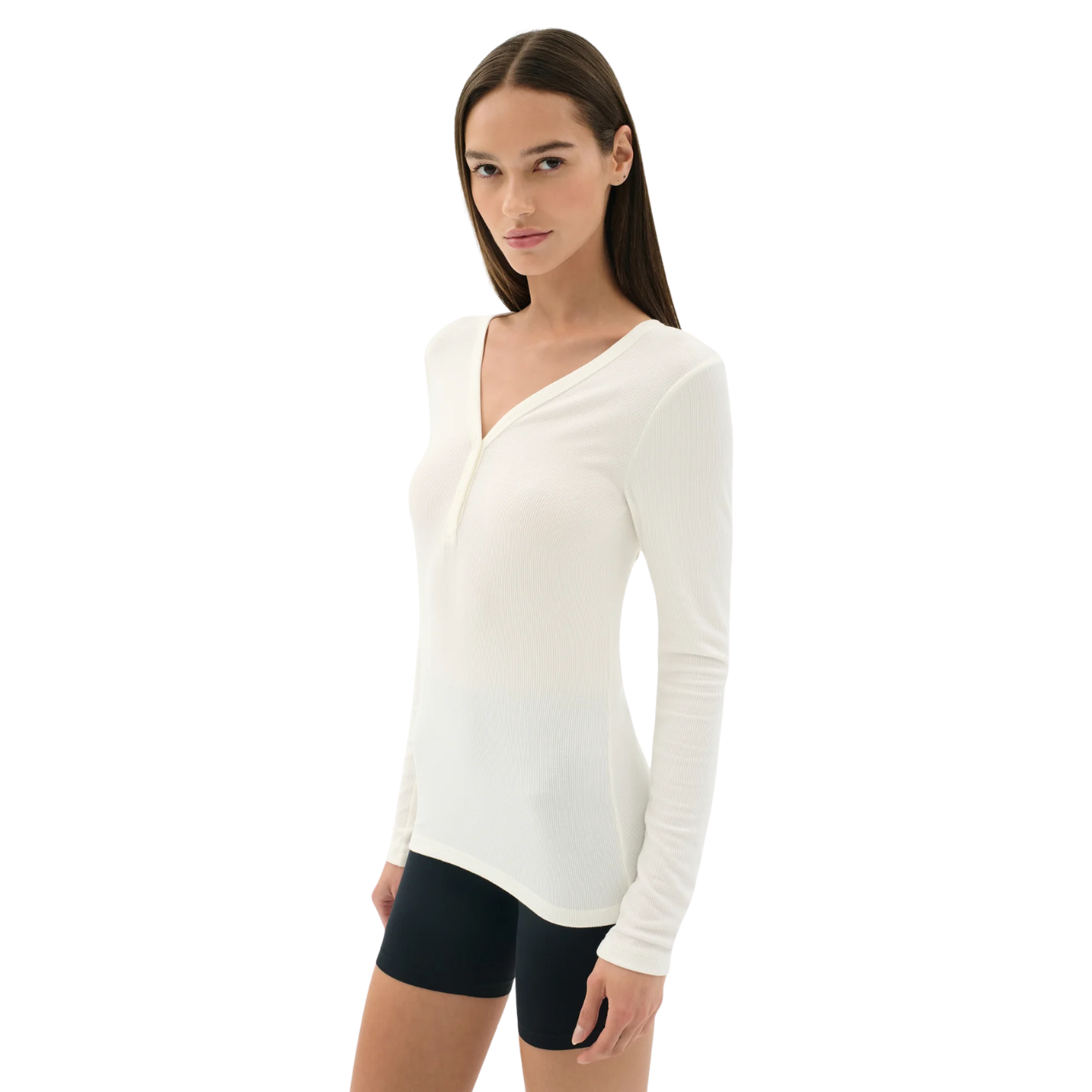 Louise Rib Henley LS Top White