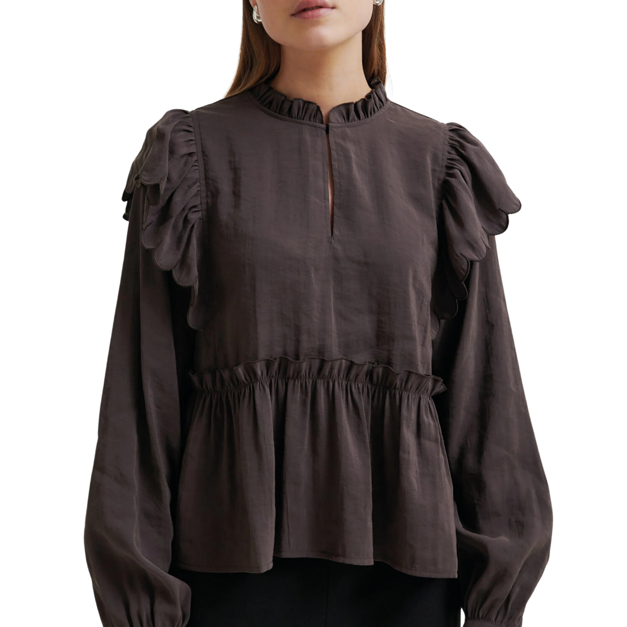 Terra Frill Blouse Chocolate Plum