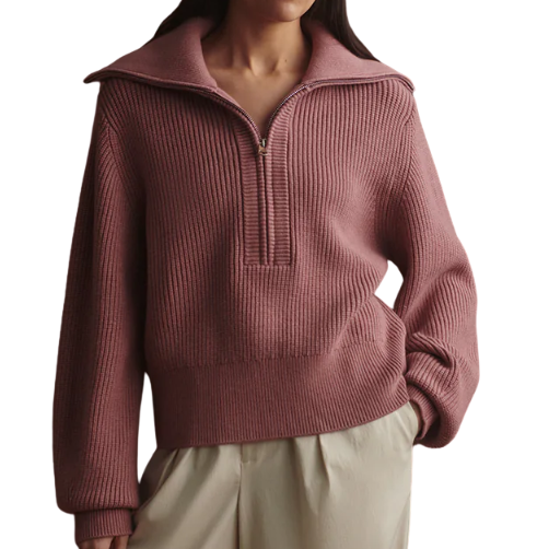 Maura Half Zip Rib Knit Mauve