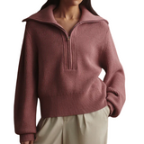 Maura Half Zip Rib Knit Mauve