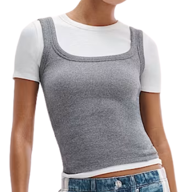 The Essential Rib Heather U Neck Tank Grey