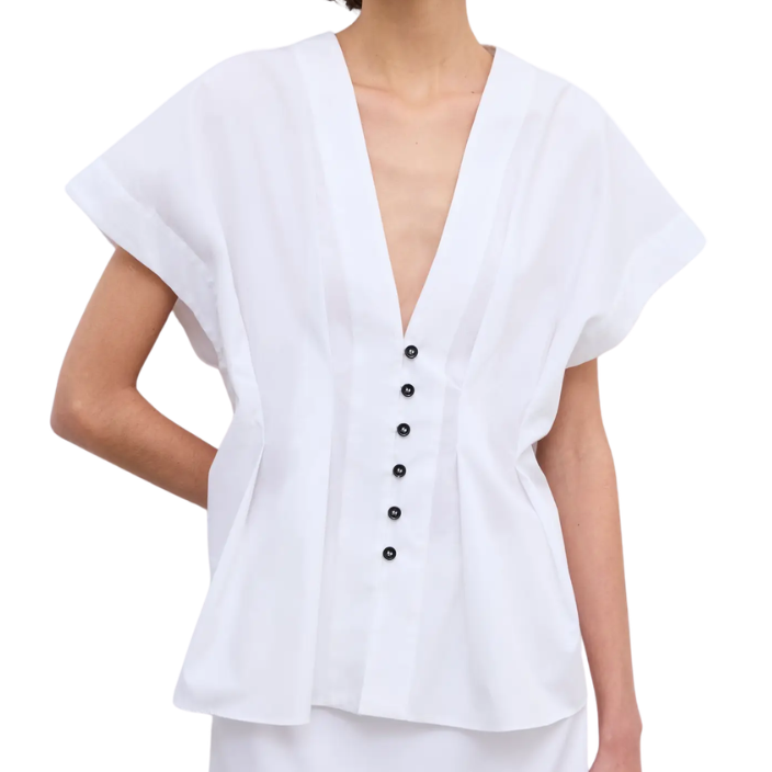 Cinched Cotton Top White
