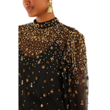 Embroidered Bubble Tulle Black Blouse