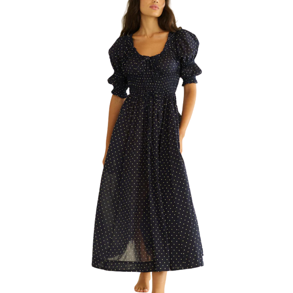 Ischia Navy Flock Dot Dress