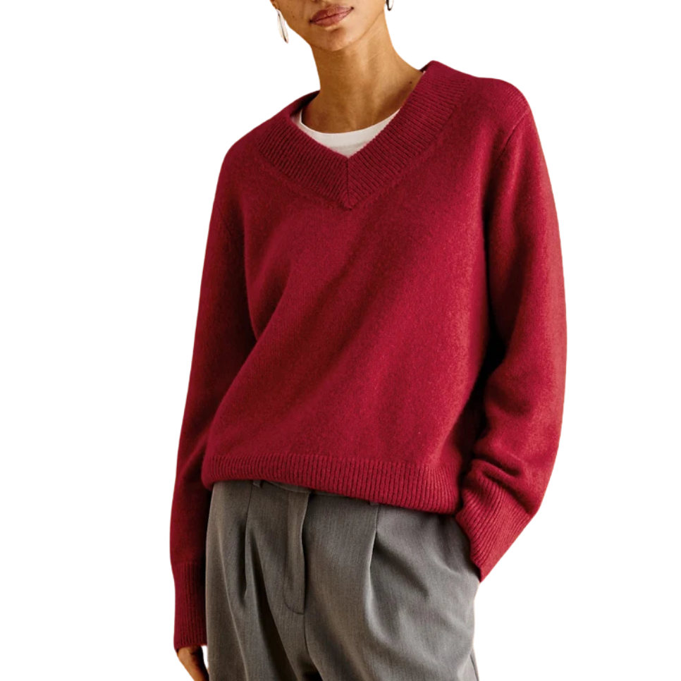 Lidya V neck Knit Crimson
