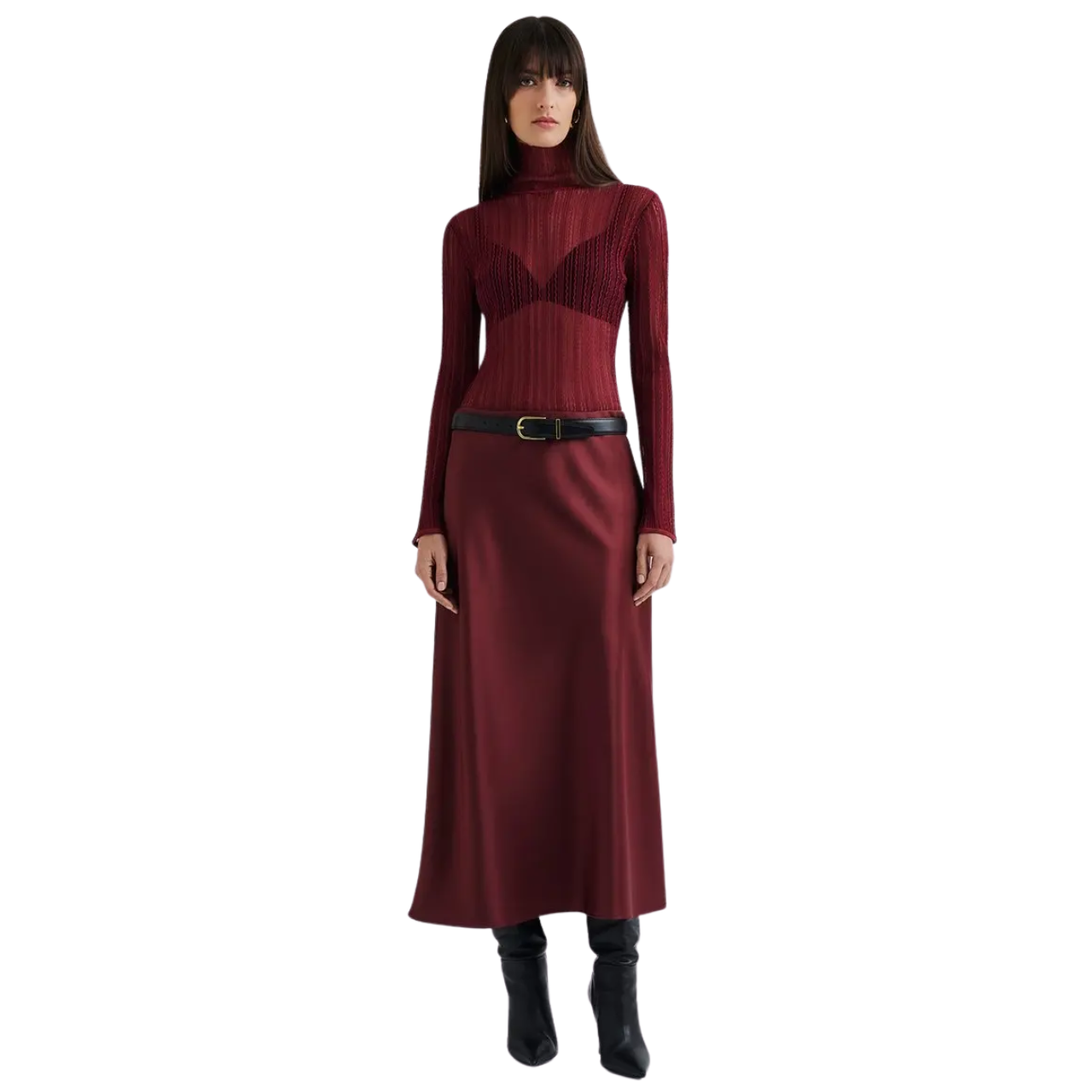 Aubree Satin Midi Skirt Wine