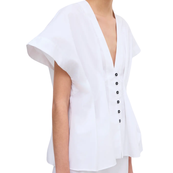 Cinched Cotton Top White