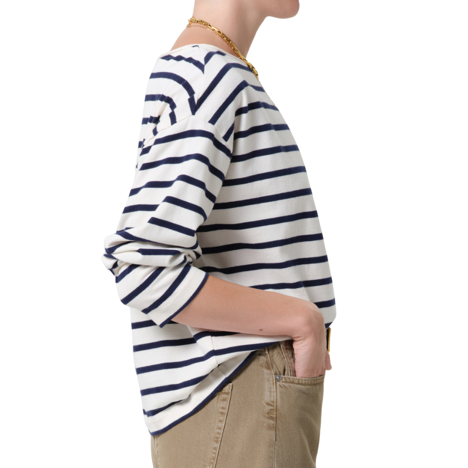 Boat Neck Slim Marine Stripe Long Sleeve T-Shirt