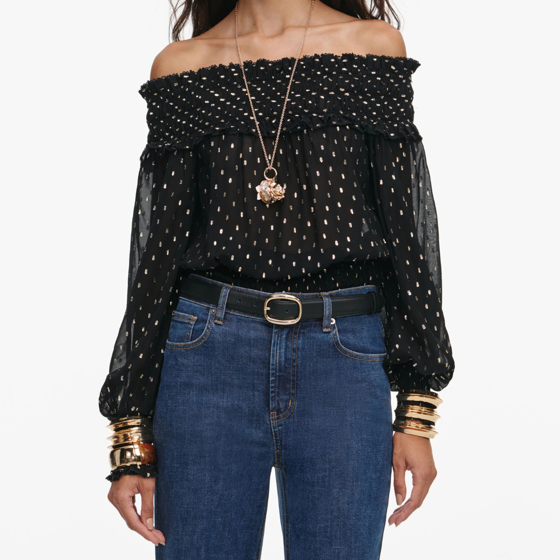 Black And Gold Chiffon Top