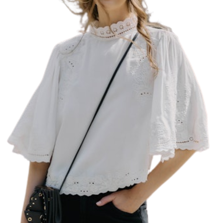 Palm Tree Embroidery Blouse