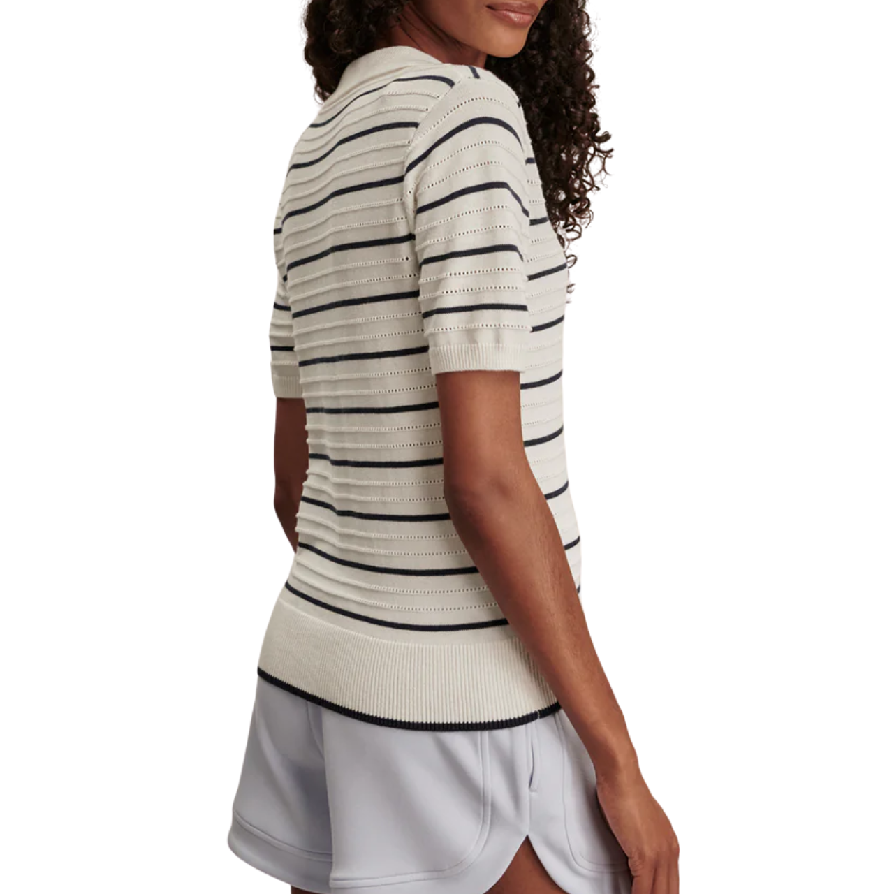 Wren White Blue Polo Knit Top