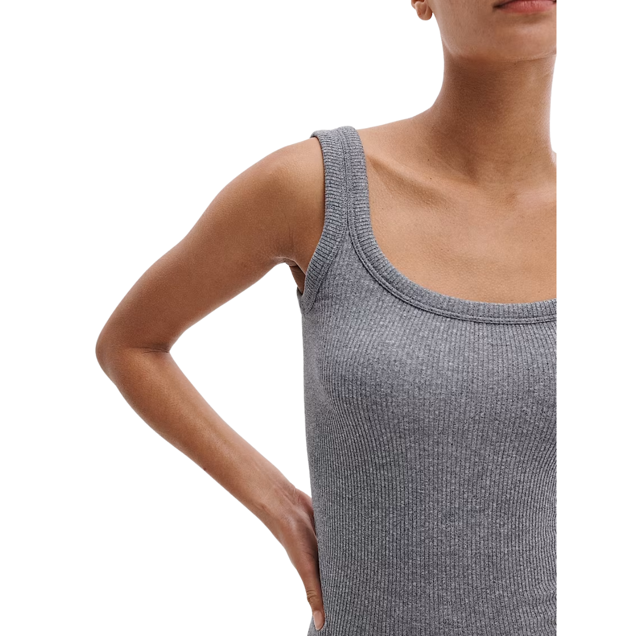 The Essential Rib Heather U Neck Tank Grey