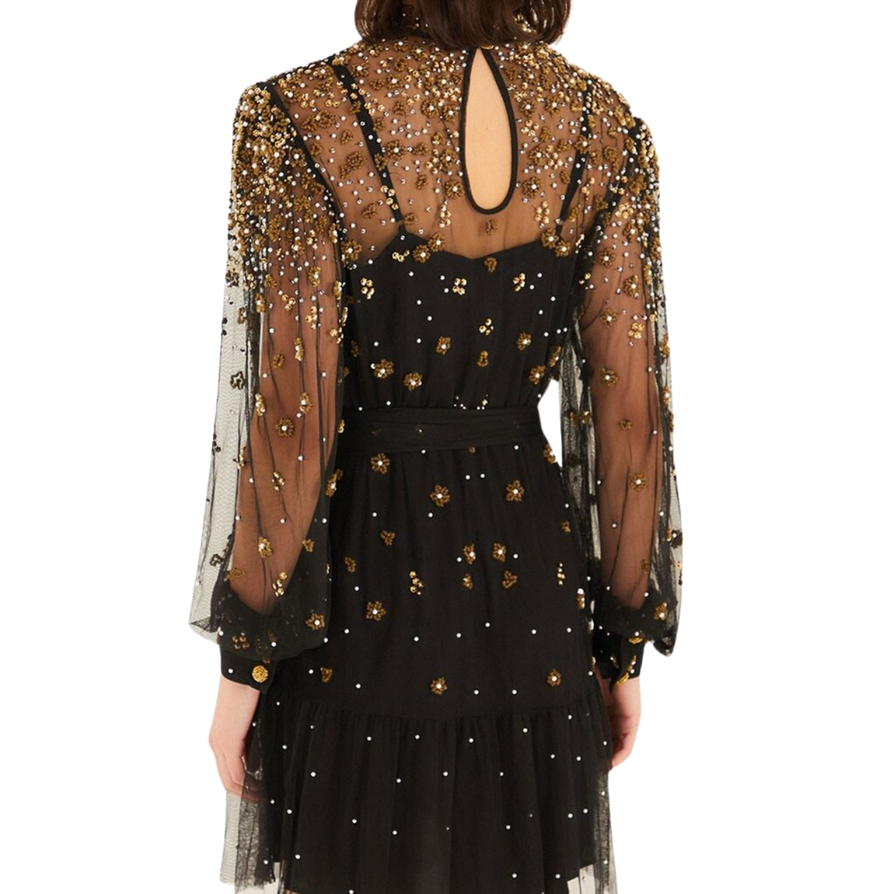 Embroidered Tulle Black Mini Dress
