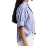 The Striped Popover Top Blue