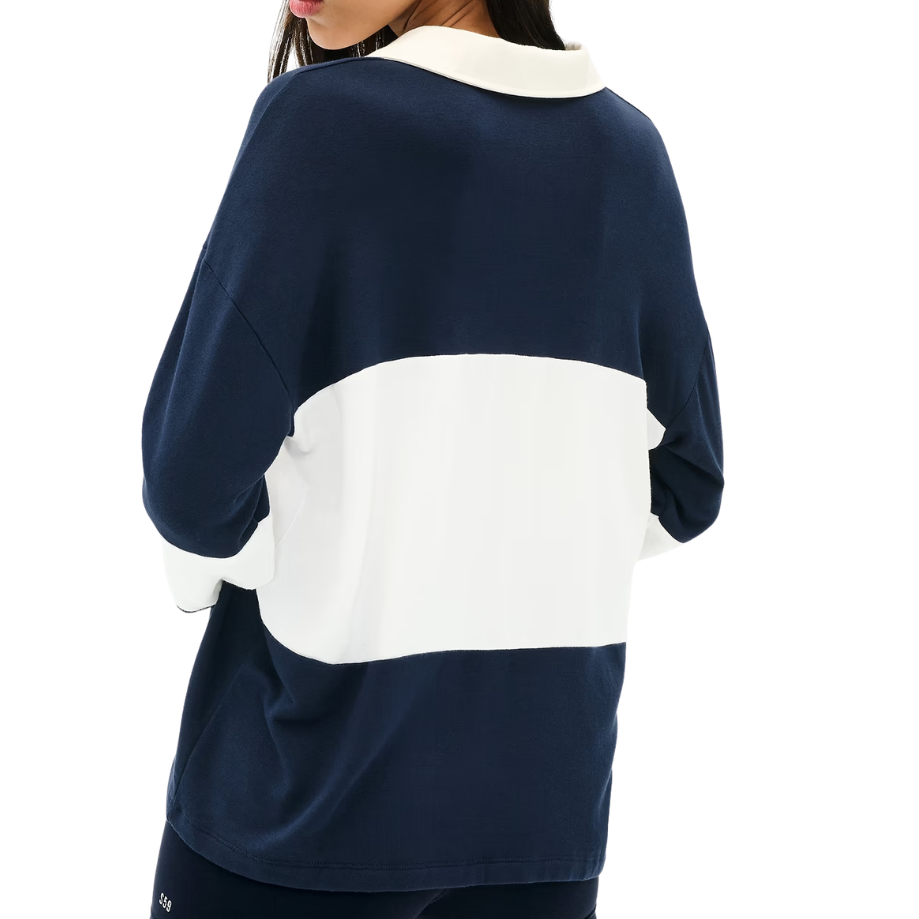 Katie Fleece Rugby Indigo Wht Stripe