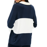 Katie Fleece Rugby Indigo Wht Stripe