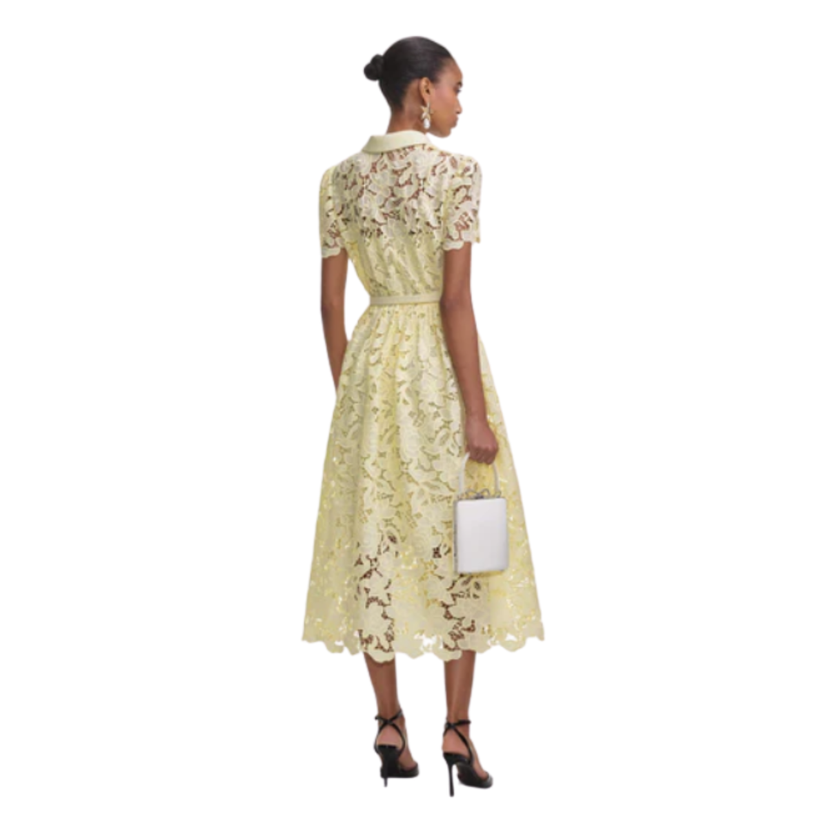 Yellow Lace Collared Midi Dress