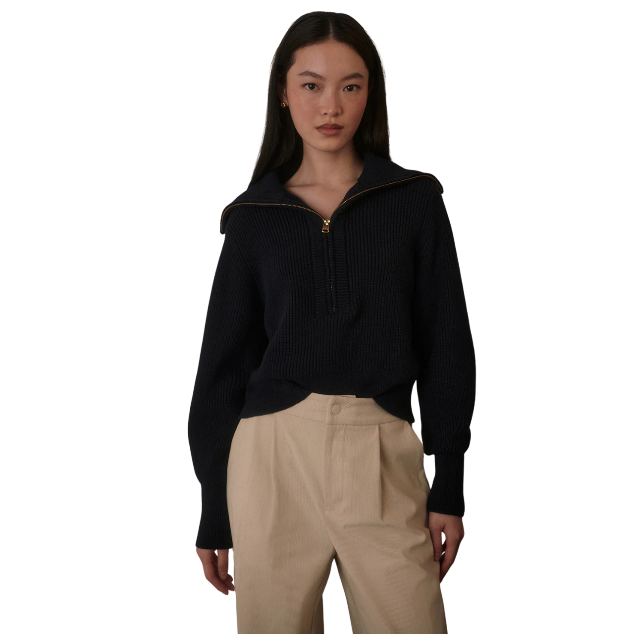 Maura Half Zip Rib Knit Navy